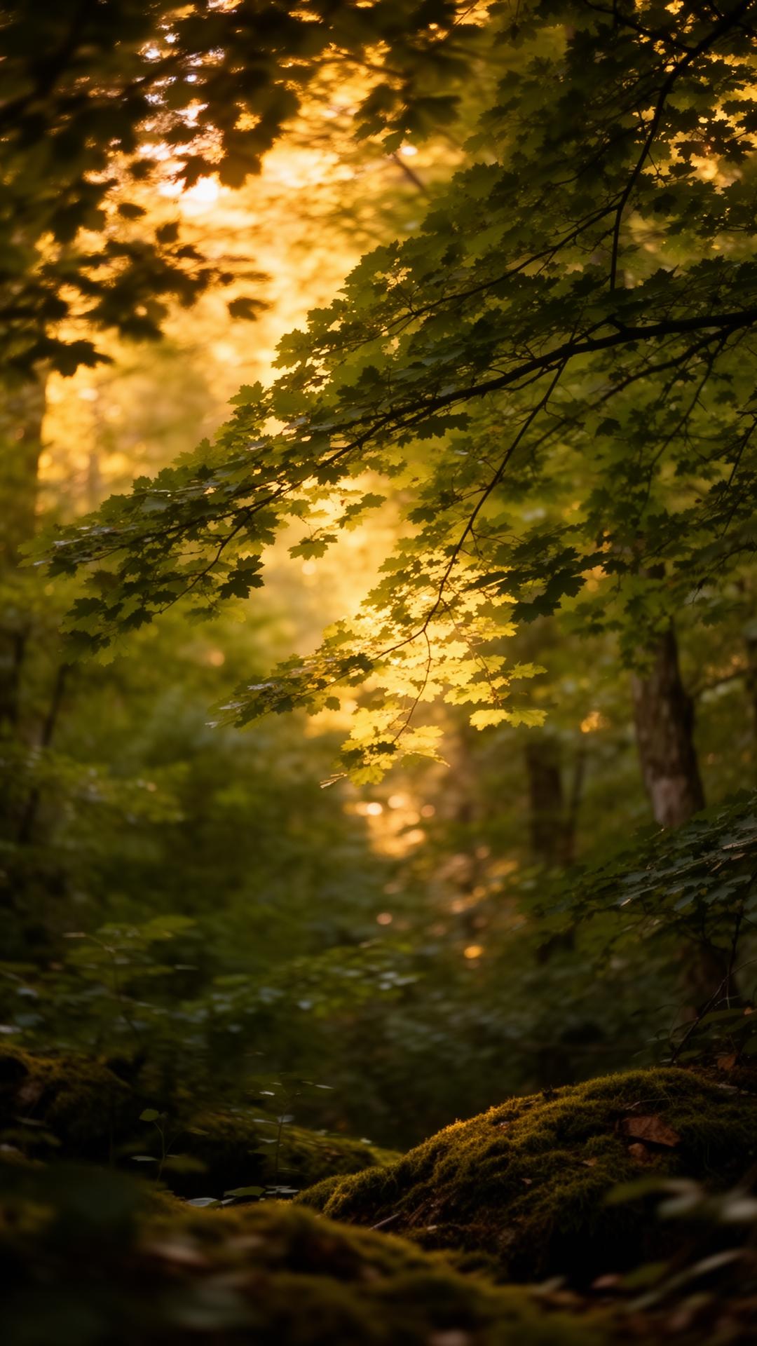 Sunlight filtering through a forest canopy